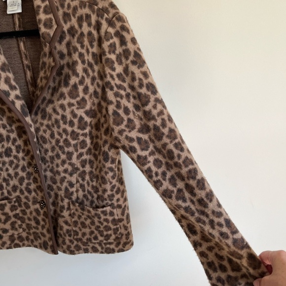 Talbots Leopard Print Merino Wool Long Sleeve Bling Button Blazer/Jacket Sz PL - Picture 4 of 13